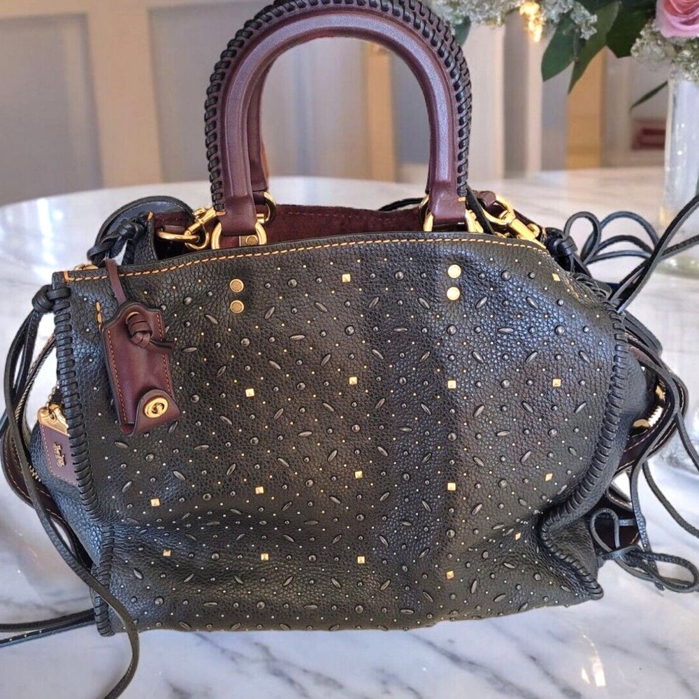 Coach Rogue 36 Black 75th Anniversary Bag Purse Whipstitch Rivet VHTF 1941 - Picture 1 of 3